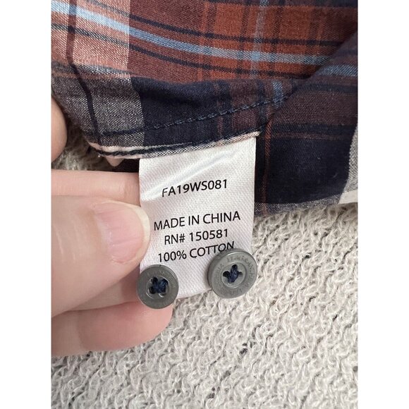 Flag & Anthem Mens Plaid Shirt Button Up Medium Navy Red White Long Slv - Picture 10 of 12